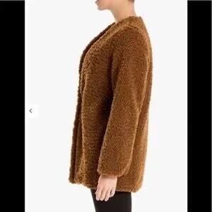 Max Studio Faux Fur Brown-Rust Teddy Coat  Sz M Relaxed Fit Lined Winter Neutral